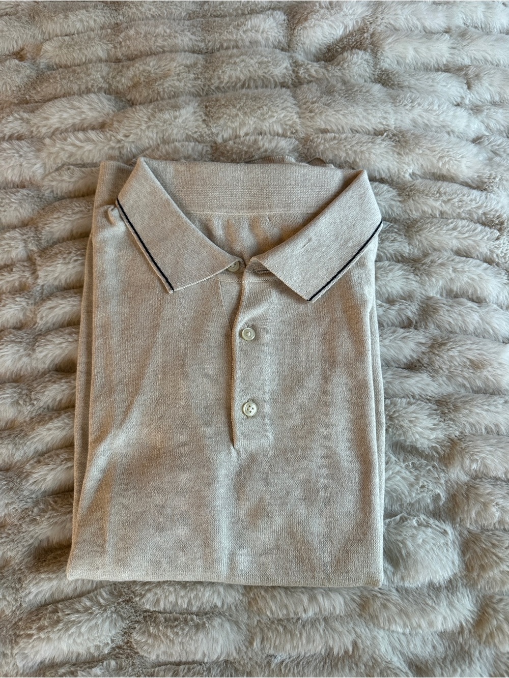 J. Crew Beige Polo with Black Contrast Collar Piping Large